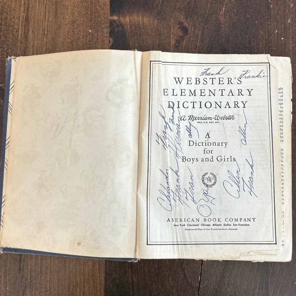 Vintage Merriam Webster Elementary Dictionary Boys & Girls 1959 Blue Illustrated